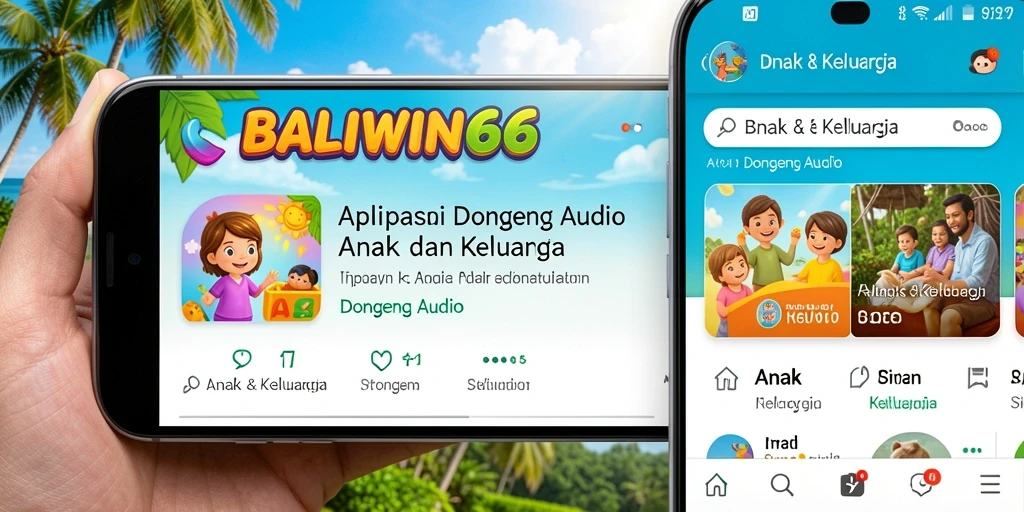 Antarmuka aplikasi BALIWIN66 menampilkan pilihan dongeng audio yang beragam.