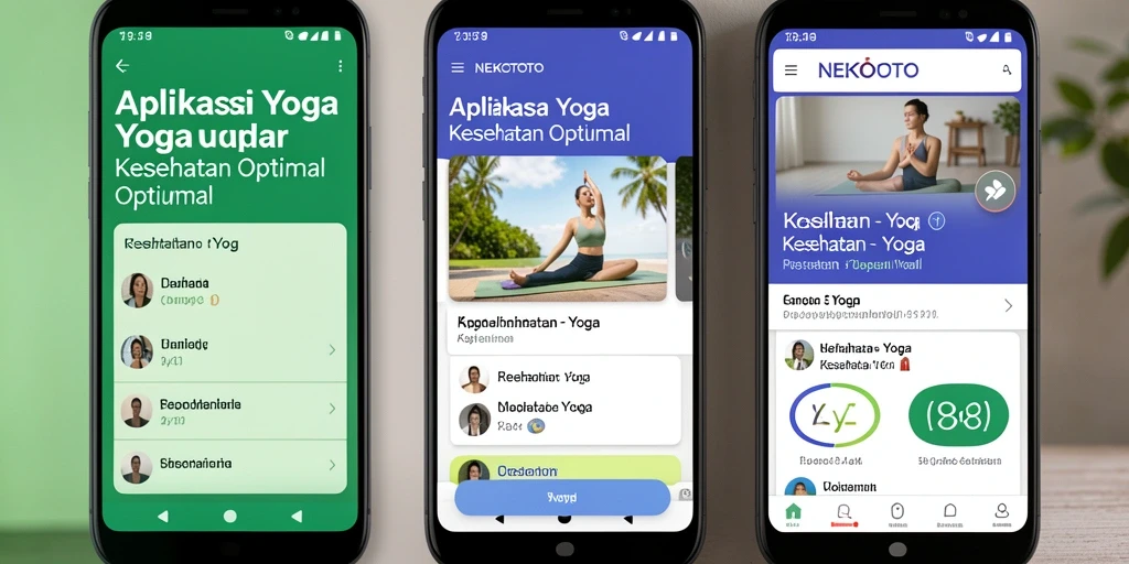 Tampilan antarmuka aplikasi NEKOTOTO menunjukkan pilihan latihan Yoga yang beragam.