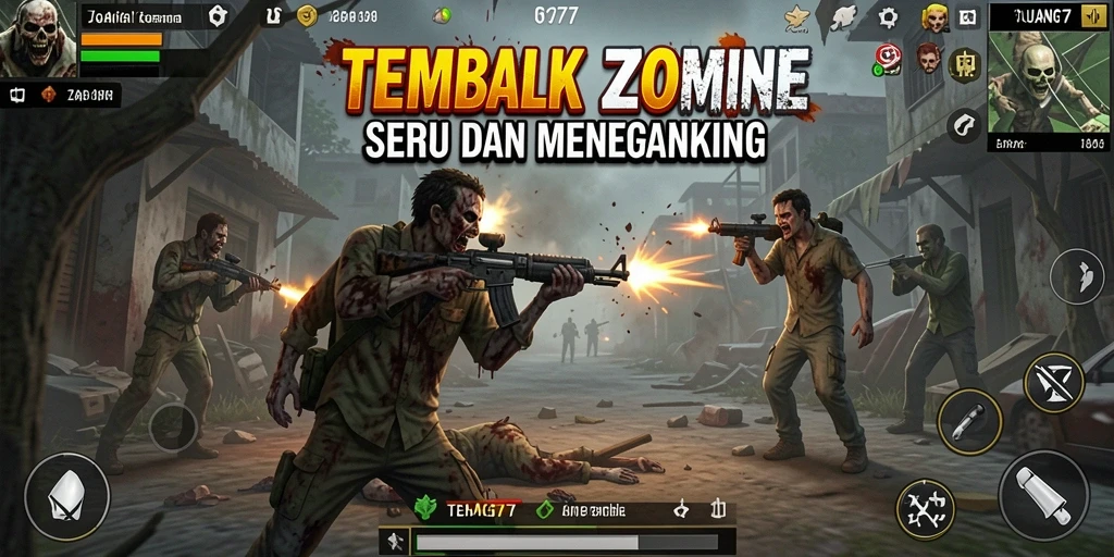 Tampilan antarmuka UANG77 dengan aksi tembak zombie yang mendebarkan.